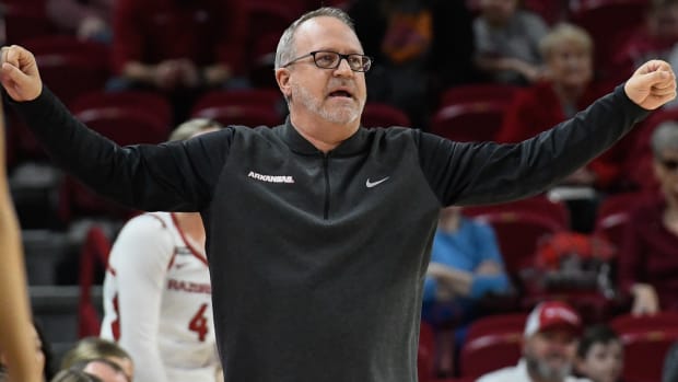 Razorbacks coach Mike Neighbors during game against Georgia